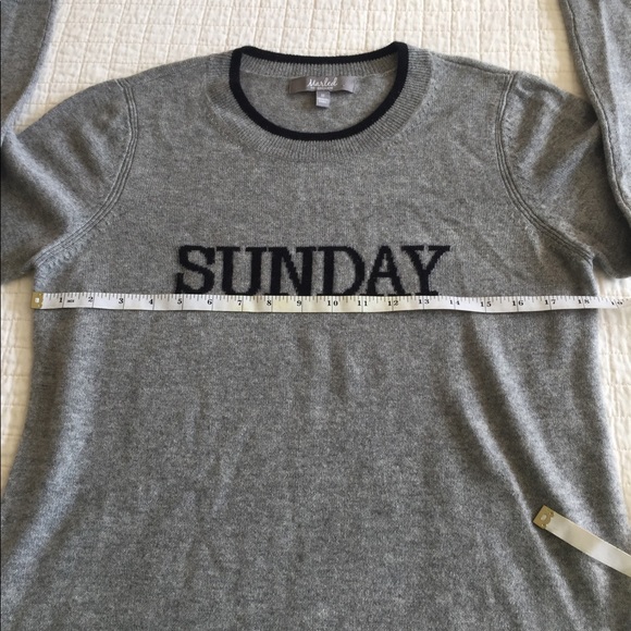 Like New Marled grey cashmere sweater w/Sunday written across chest - Picture 5 of 6